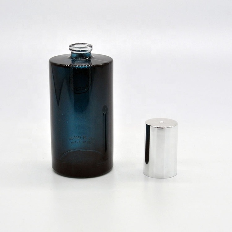 Empty high quality cylinder yellow&dark blue ODM OEM glass 50 ml perfume bottle with pump sprayer cap