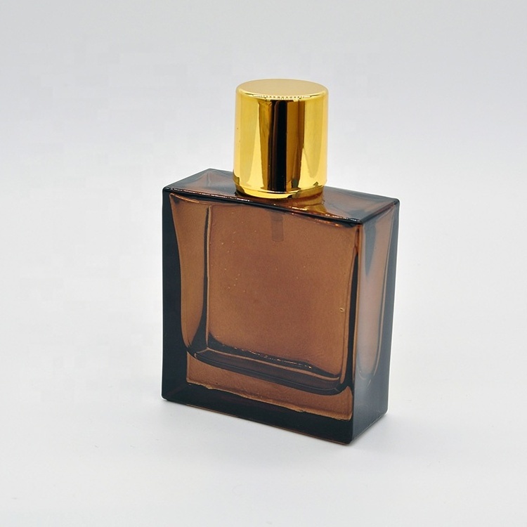 Fashion Design Brown Men Luxury Portable  Atomizer Vintage Big Clear Square Black Glass Perfume Bottle 100ml