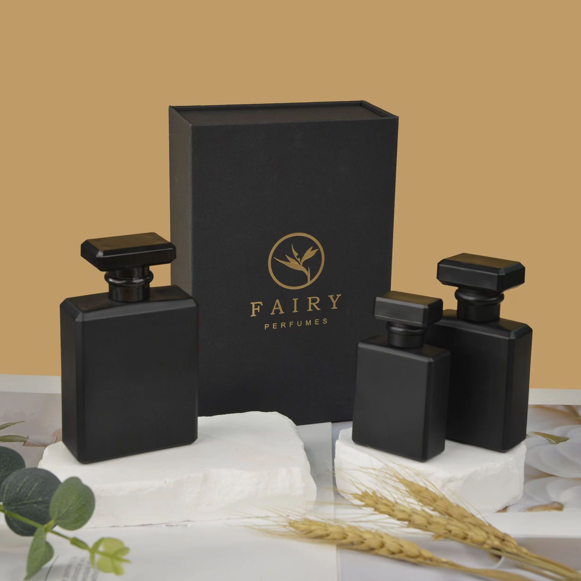 Cool black perfume bottle with box packaging,perfume bottle box and label,perfume bottle with packaging box spray bottle