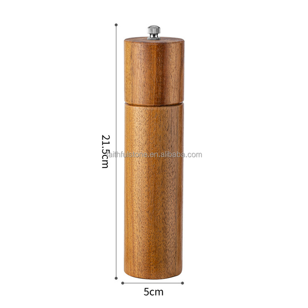 wholesale 8 inches mini acacia wood salt and pepper mill grinder set for kitchen