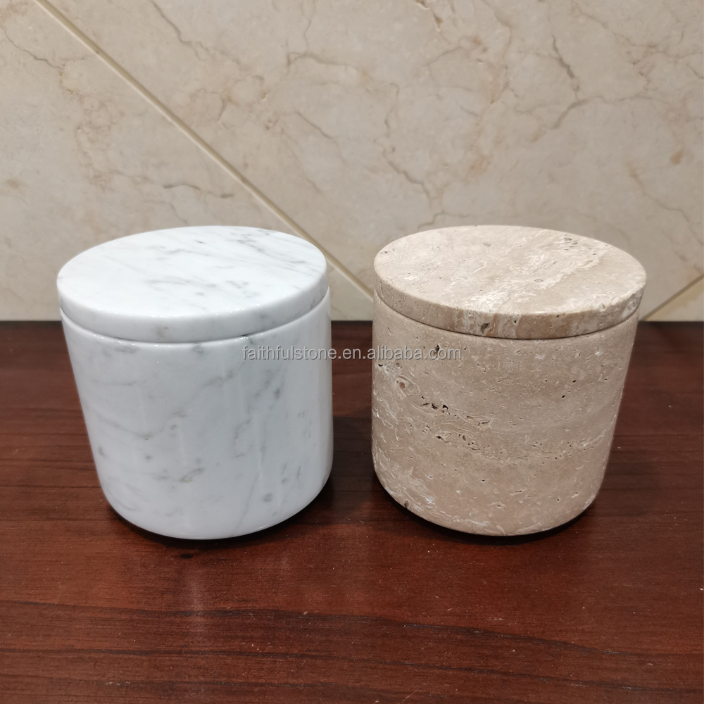 custom wholesale natural white black yellow empty marble travertine onyx stone candle jars with lid