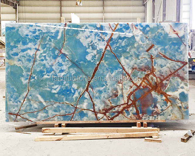 wholesale indoor natural luxury blue onyx marble stone slabs tiles countertops