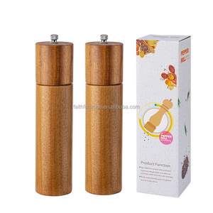 wholesale 8 inches mini acacia wood salt and pepper mill grinder set for kitchen