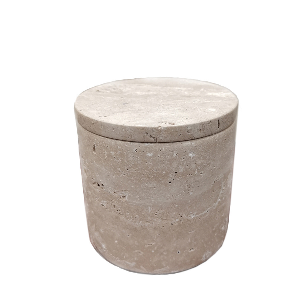 custom wholesale natural white black yellow empty marble travertine onyx stone candle jars with lid