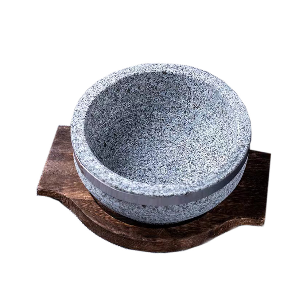 wholesale natural dark grey granite stone bowl custom hot granite bowls with wood stand