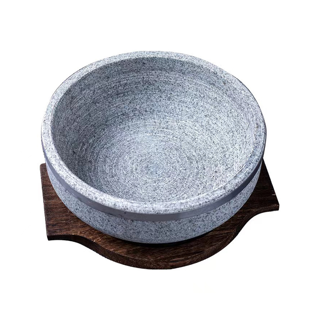 wholesale natural dark grey granite stone bowl custom hot granite bowls with wood stand