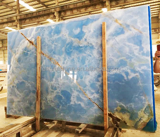 wholesale indoor natural luxury blue onyx marble stone slabs tiles countertops