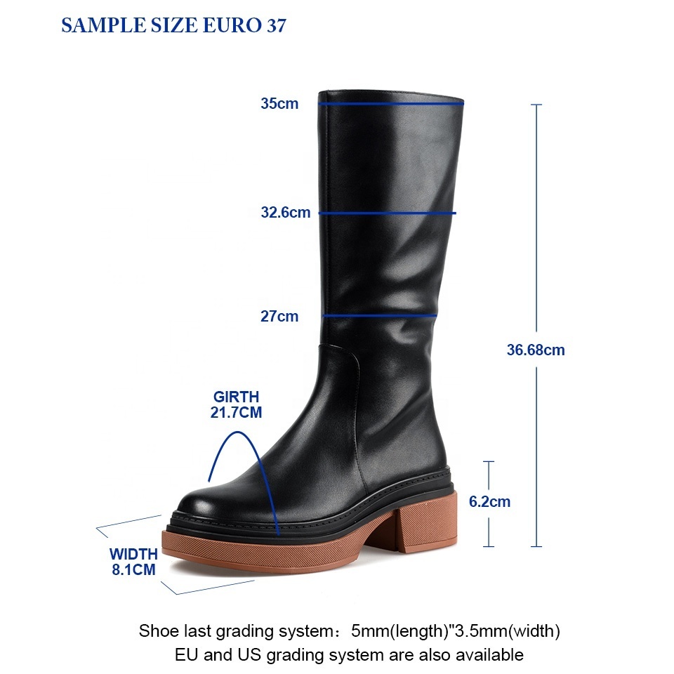 NEW Ladies Shoes Flats Knee High Leather Boots Thigh Wide Shaft Long Boots Block Waterproof Boots For Women Shoes