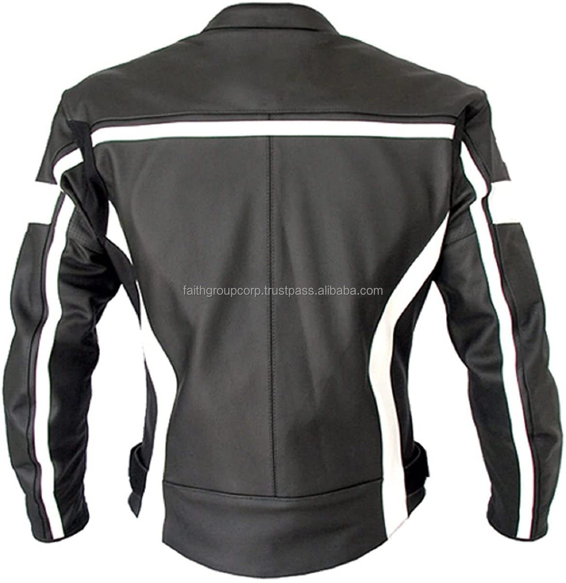 Hot Sale Leather Motorcycle Jackets Protected motorbike Jacket with White Stripe Riding Motorbike Racing Biker Jackets