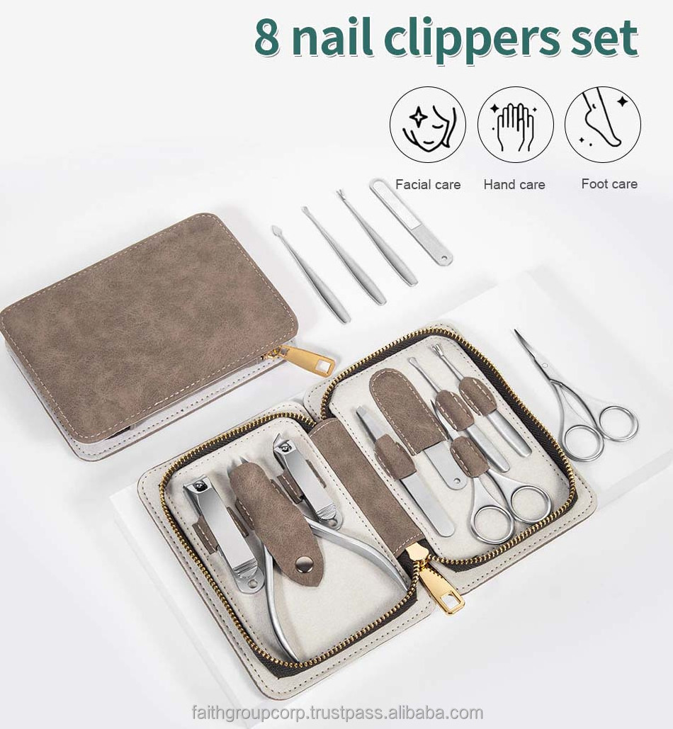 8 pcs Manicure Set Pedicure Sets Nail Clipper Stainless Steel Nail Cutter Tools Nail Scissors File Eyebrow and Eyelash Trimmer K