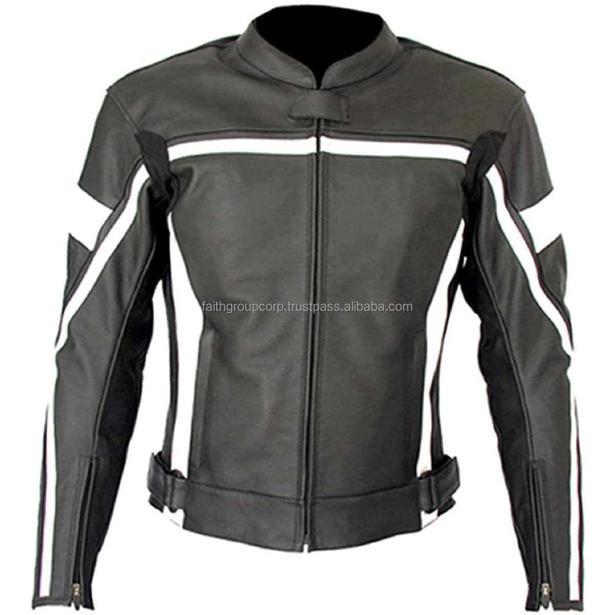 Hot Sale Leather Motorcycle Jackets Protected motorbike Jacket with White Stripe Riding Motorbike Racing Biker Jackets