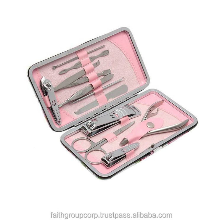 Hot Sale professional Beauty Instruments Kit 12 Pcs stainless steel with nail clipper case toe nail clipper set