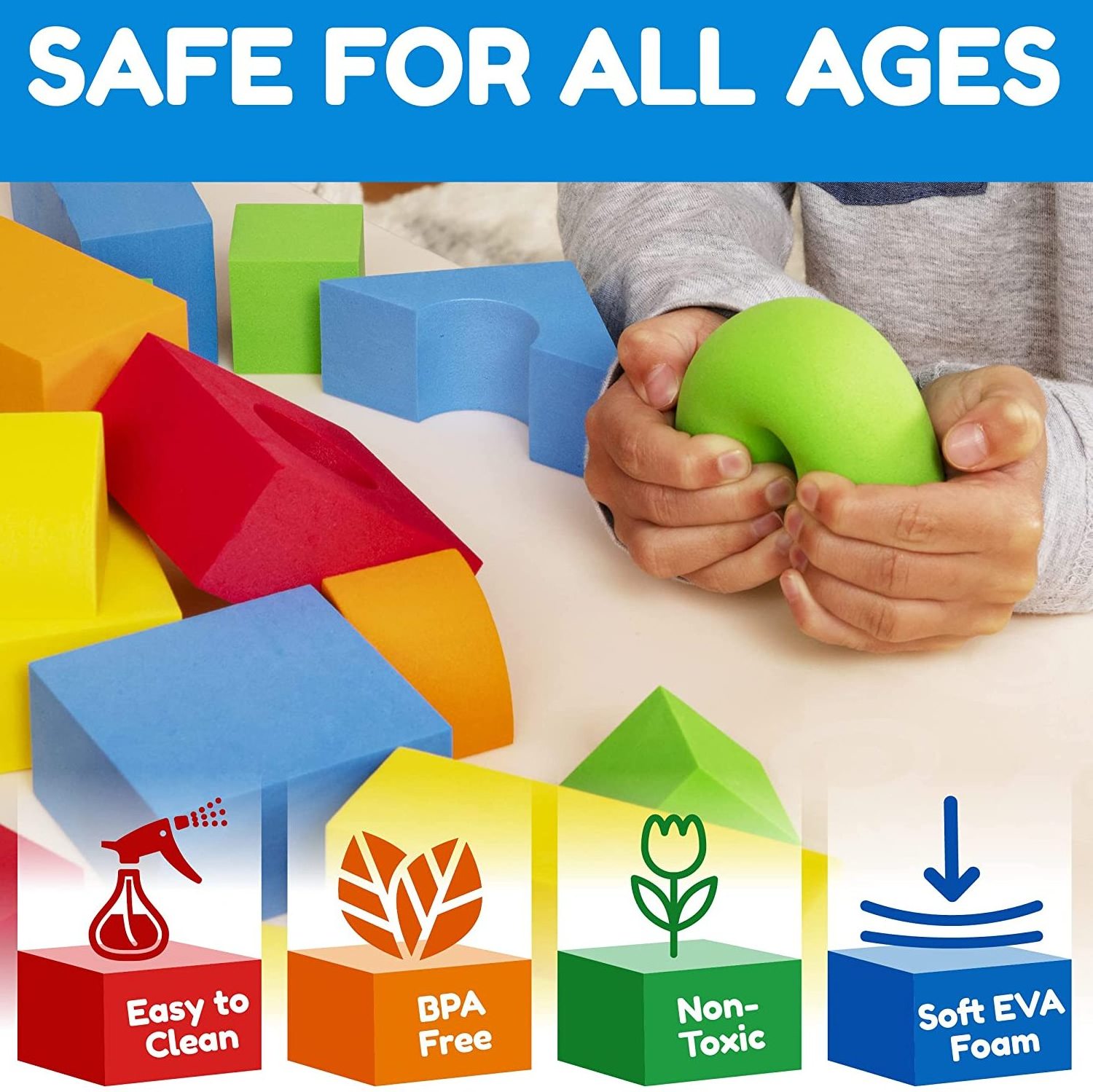 Kids EVA Foam Blocks Gift Play set for Toddlers - Includes Large, Soft, Stackable Blocks in Foam Building Blocks