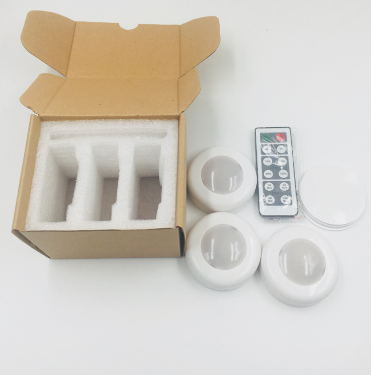 New round shape Wireless LED Puck Lights with Remote Control, Battery Powered Dimmable Kitchen Under Cabinet Lighting