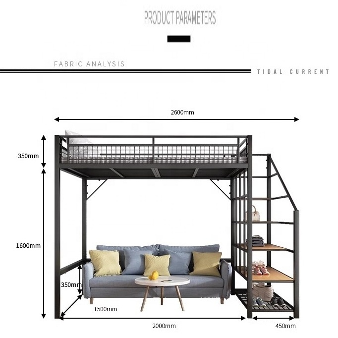 Metal steel queen size loft bunk bed set with desk and storage locker dormitory for school students