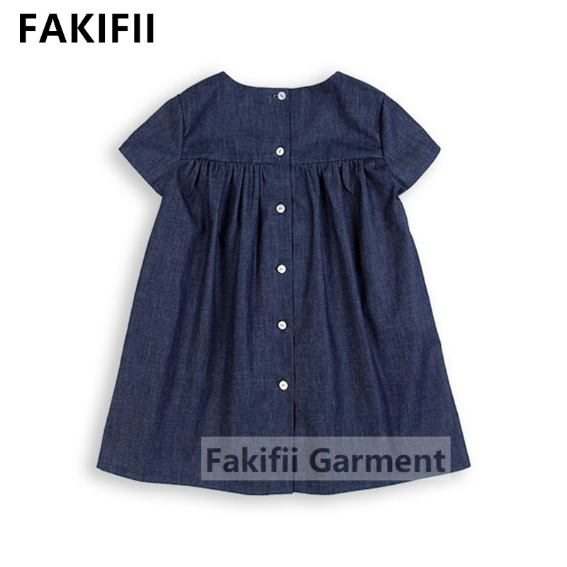 Fakifii High Quality Fashion Wholesale Kids Summer Clothing Girls' Casual Navy Cotton Smocked Dresses Baby Girl Clothes