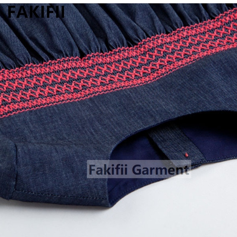 Fakifii High Quality Fashion Wholesale Kids Summer Clothing Girls' Casual Navy Cotton Smocked Dresses Baby Girl Clothes