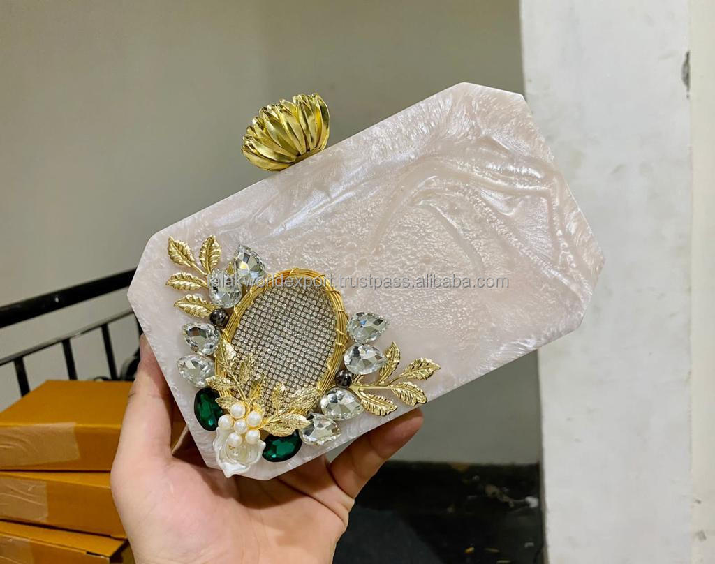 Luxury design  resin color with brightness design resin clutch bag top quality  For womens wedding From Falak World Export