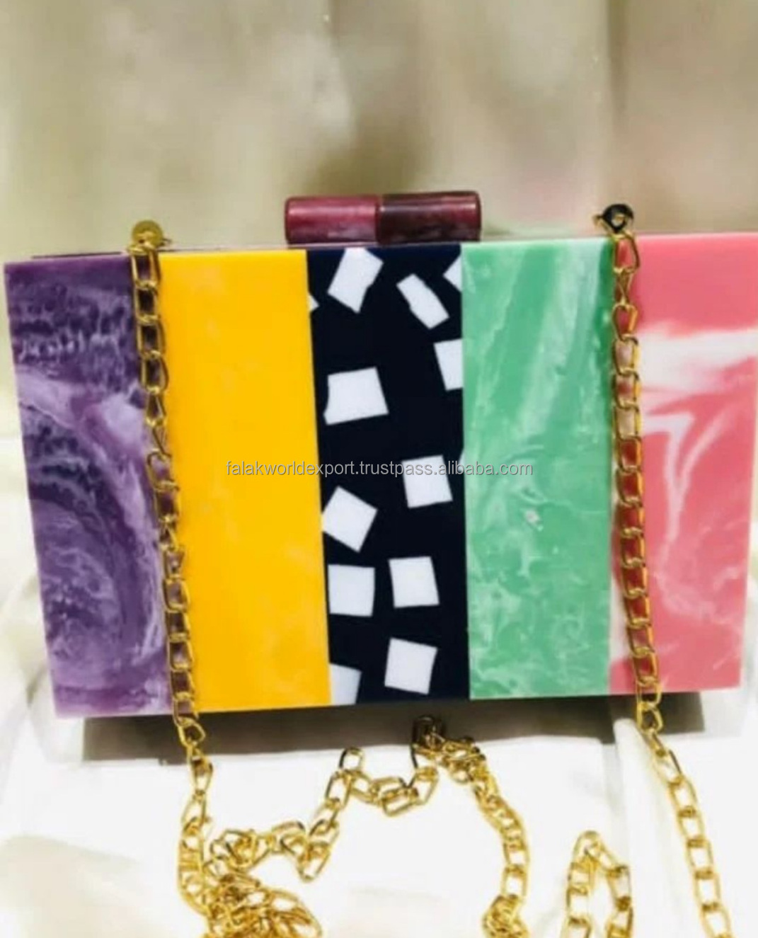 Luxury design  resin color with brightness design resin clutch bag top quality  For womens wedding From Falak World Export