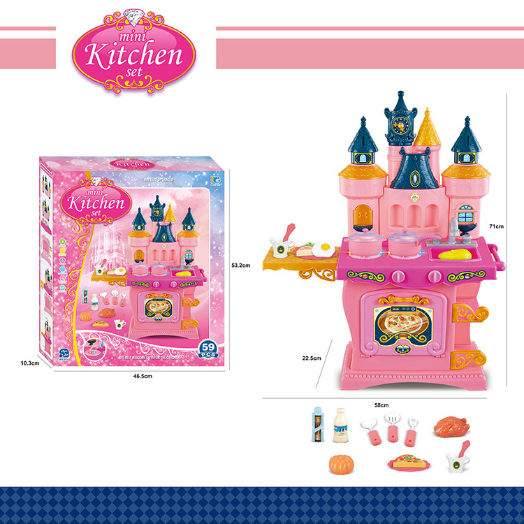 Mini Simulation pretend cookware play kitchen sets realistic sound light house Princess Castle cooking table toys for toddler