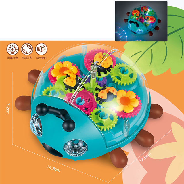 New arrival universal wheel 360 degree rotation with projection light music transparent gear beetle ladybug insect toy