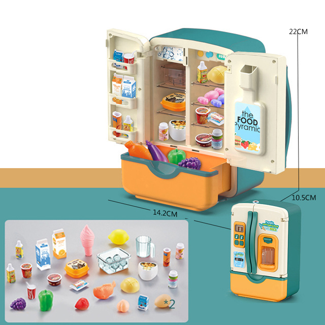 hot selling 30 in 1 child funny refrigerator with light music play kitchen toy double door refrigerator set for kids