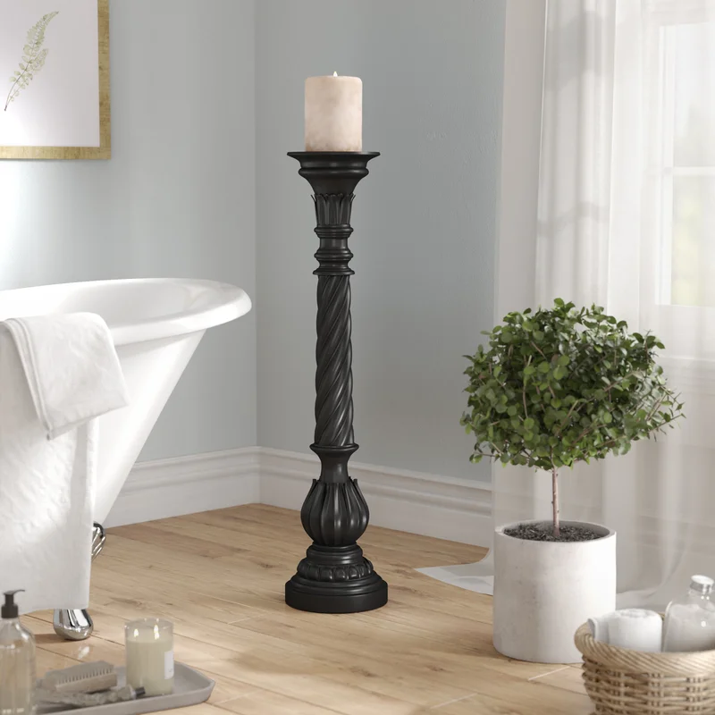 High Quality Unique Design White Grey Antique Color Handmade Wooden Candle Holder Pillar from Indian Manufacturer