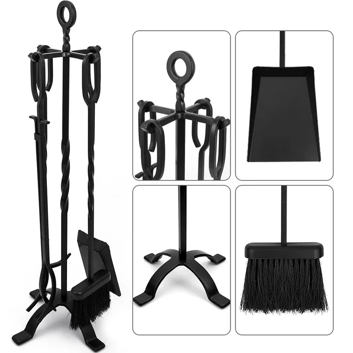 Premium Quality Fireplace tools accessories indoor 5 pieces fire pit poker set firewood tongs rack fireplace sets