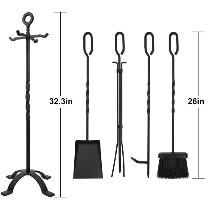 Premium Quality Fireplace tools accessories indoor 5 pieces fire pit poker set firewood tongs rack fireplace sets