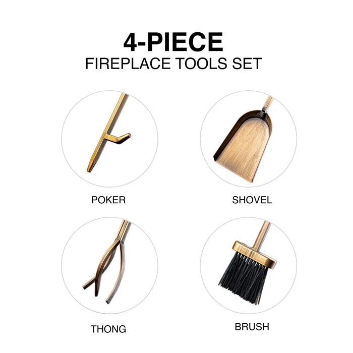 New Arrival Fireplace Tools Fireplace Accessories Set Of 5 pcs  Brass Plated Poker/Shovel/Tongs & Brush Fire Poker Set