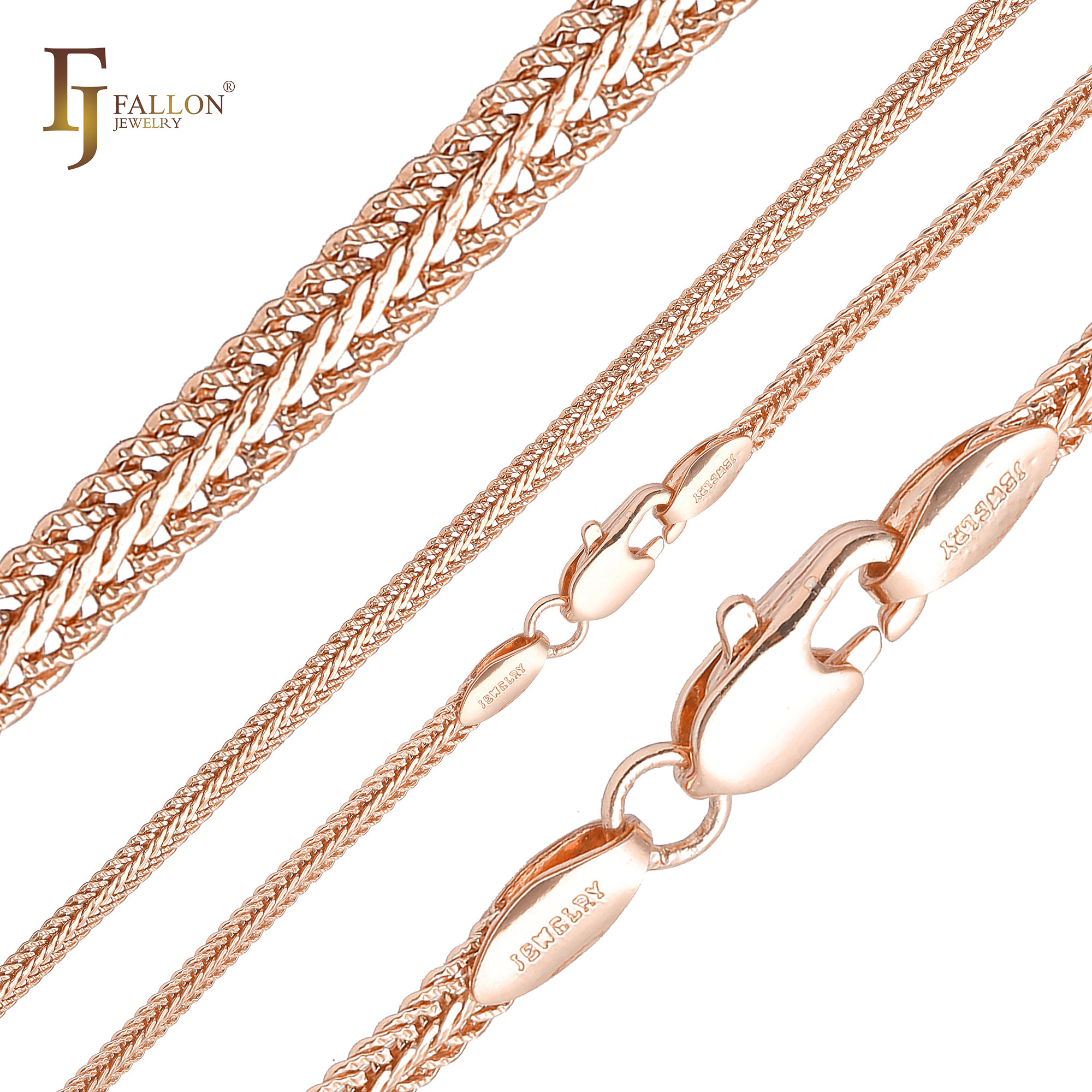 F84110171 FJ Fallon Fashion Jewelry Foxtail Link Hammered Chains Plated In Rose Gold Brass Based