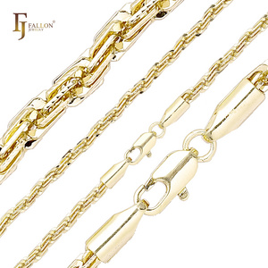 54100319 FJ Fallon Fashion Jewelry Compact Diamond Cut Rope Chains Plated In 14K Gold Brass Based