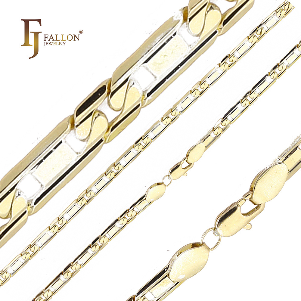 Z54100323 FJ Fallon Fashion Jewelry Figarucci Style Mirror hammered link chain Plated in 14K Gold two tone Brass Based