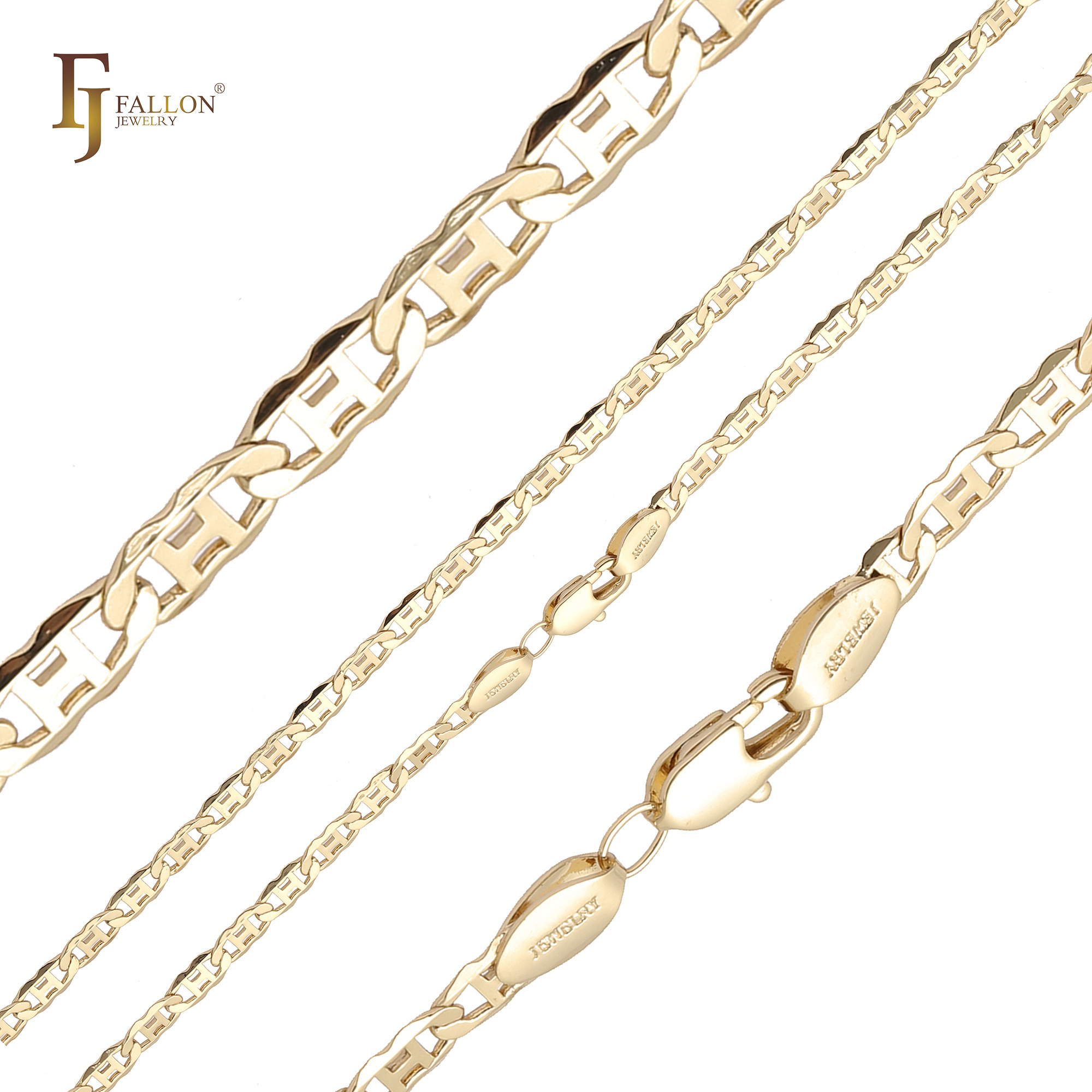 54100307 FJ Fallon Fashion Jewelry Mariner H Link Chains [Glossy Face] Plated In 14K Gold Brass Based