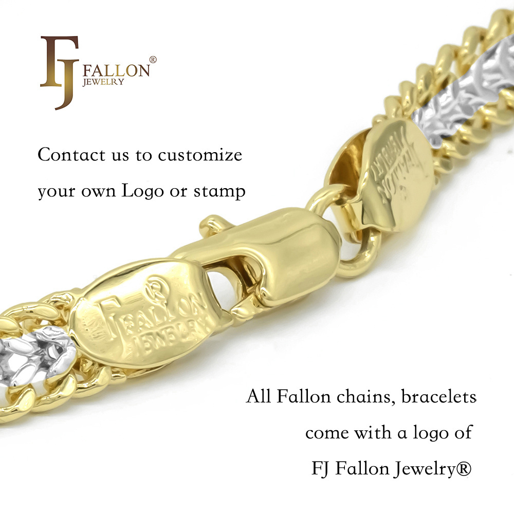 Z54100323 FJ Fallon Fashion Jewelry Figarucci Style Mirror hammered link chain Plated in 14K Gold two tone Brass Based