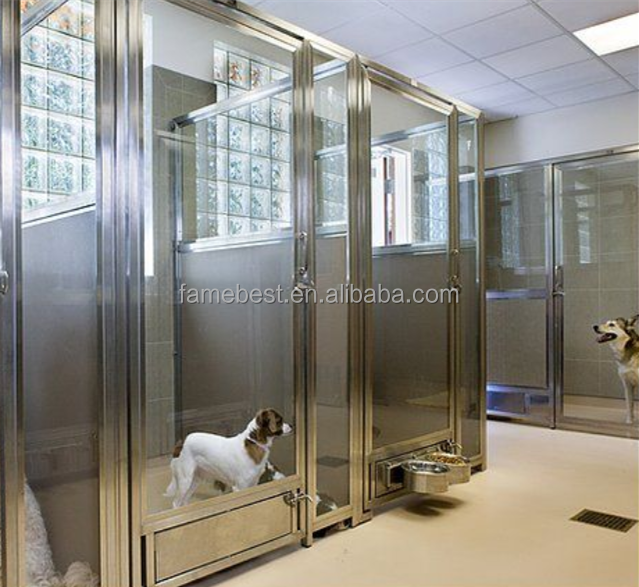 Inside-Outside Stainless Steel  Dog Suites With Tempered Glass Door HDPE Panels large Doggy Kennels