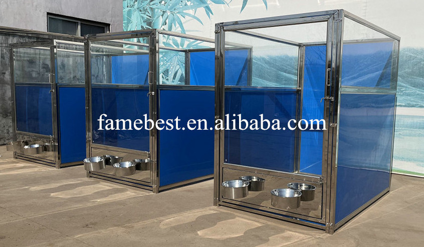 Inside-Outside Stainless Steel  Dog Suites With Tempered Glass Door HDPE Panels large Doggy Kennels