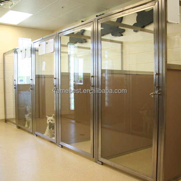 Custom Animal Cages Heavy duty dog kennel/large animal cages with glass door Stainless steel cages