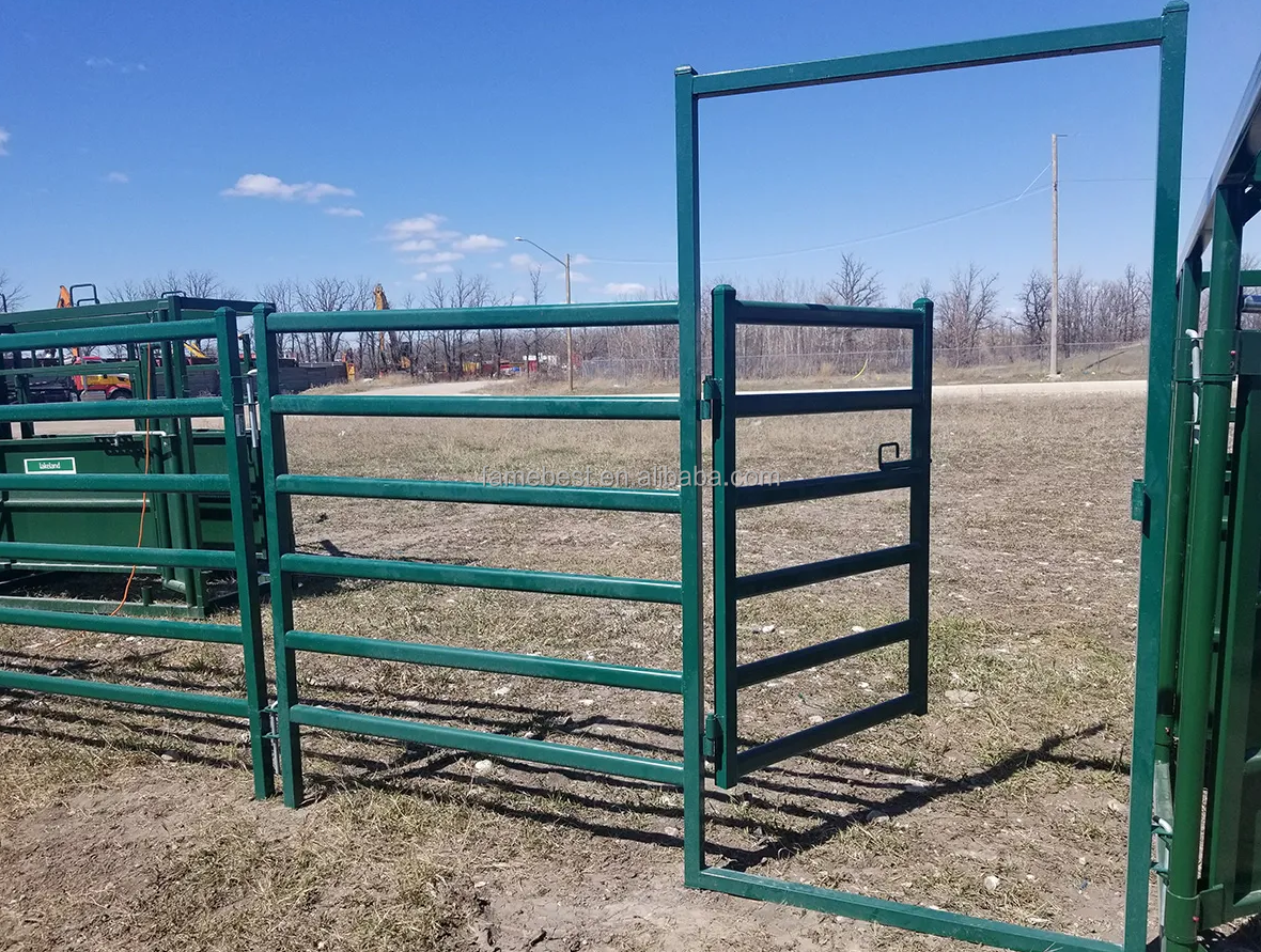 Green gate with panel Powder coated horse corral panels used for cattle horse pen