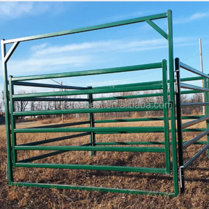 Green gate with panel Powder coated horse corral panels used for cattle horse pen