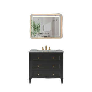 Bathroom Sink Hangzhou Modern Furniture FAME Bathroom Storage Cabinet Solid Vanity Black Painting Metal Handle Artificial Countertop marble sink under sink