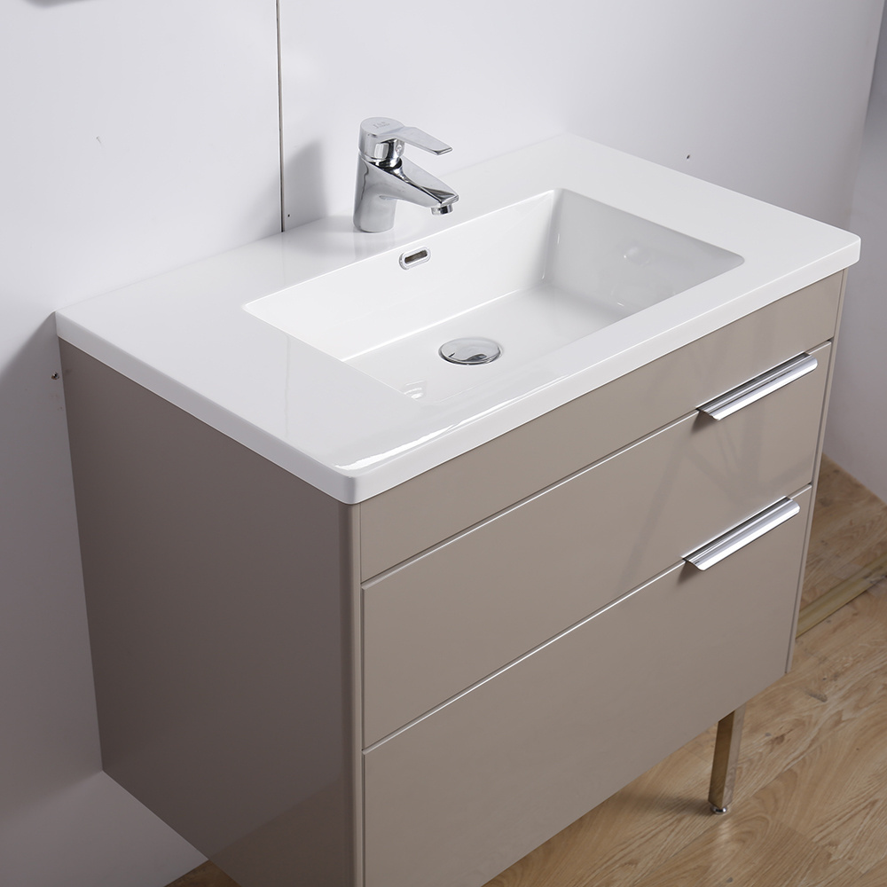 Modern Vanity Bathroom Furniture Custom Vanities Floor Standing Cabinet with Sink Metal Handle and Leg Round Silver Mirror bathr Kitchen Cabinets