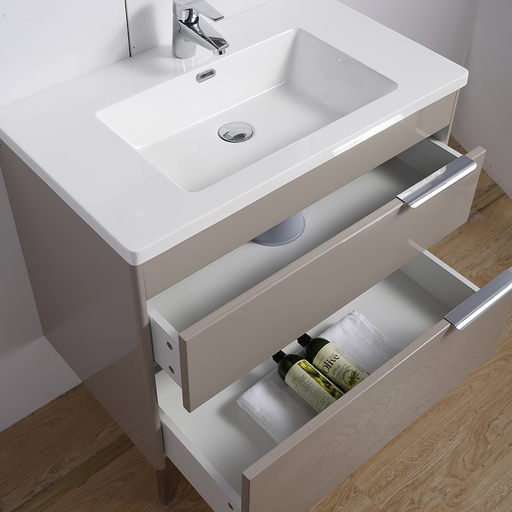 Modern Vanity Bathroom Furniture Custom Vanities Floor Standing Cabinet with Sink Metal Handle and Leg Round Silver Mirror bathr Kitchen Cabinets