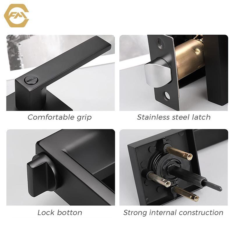 Matte Black Finish Heavy Duty Interior Door Lever Lock Handles With Key Bedroom Knob Room Door Handle