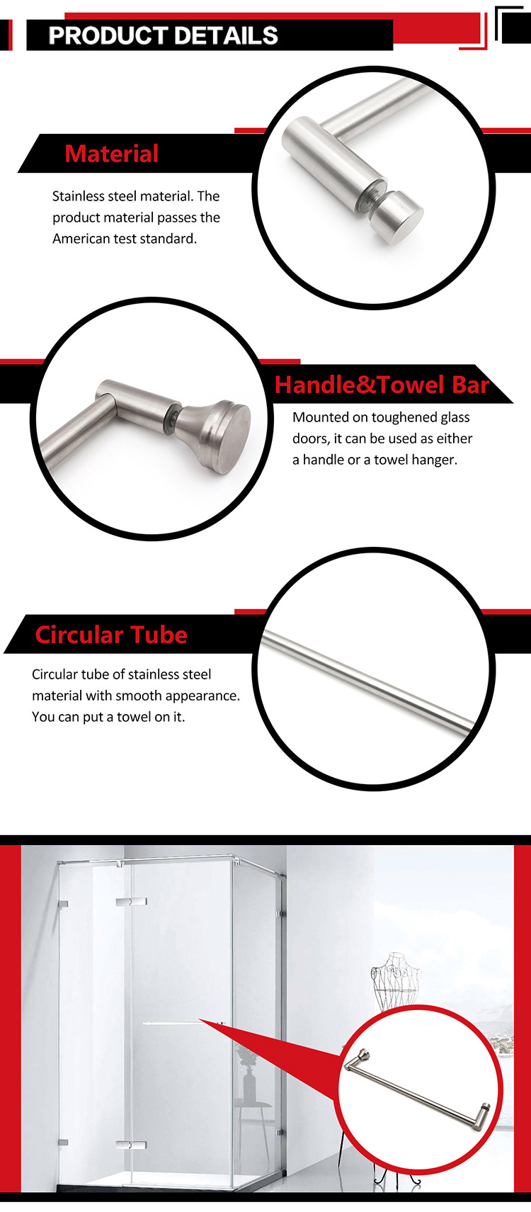 Guangdong Manufacturer Stainless Steel Bathroom Shower Bar Towel Bar Rail Rod Towel Bar