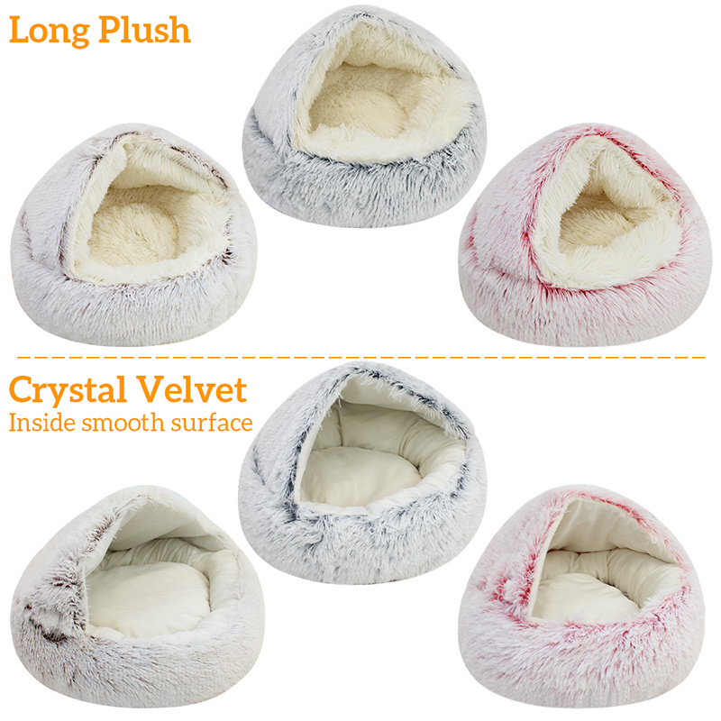 Winter Long Plush Pet Bed Round Cat Cushion Cat House 2 In 1 Warm Pet Basket Dog Sleep Bag Dog Nest Kennel