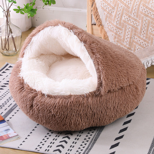 Winter Long Plush Pet Bed Round Cat Cushion Cat House 2 In 1 Warm Pet Basket Dog Sleep Bag Dog Nest Kennel