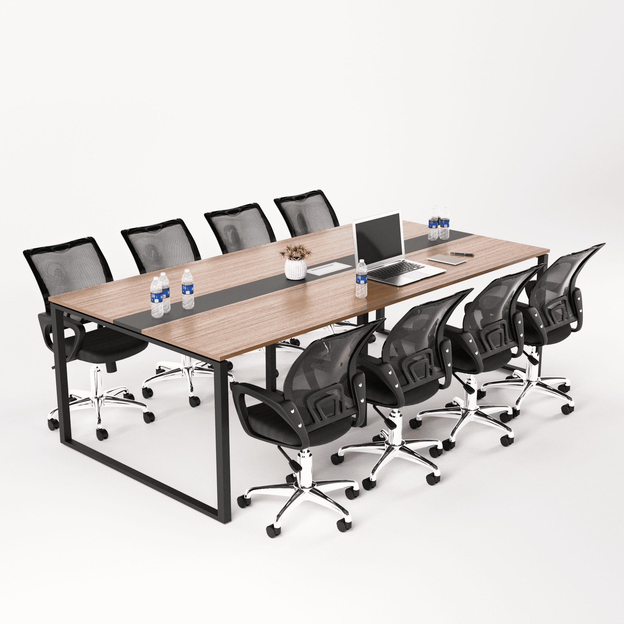 New Arrival 2,4m - 6m Customized Office Table For Meeting Conference Wood Powder Coated Leg