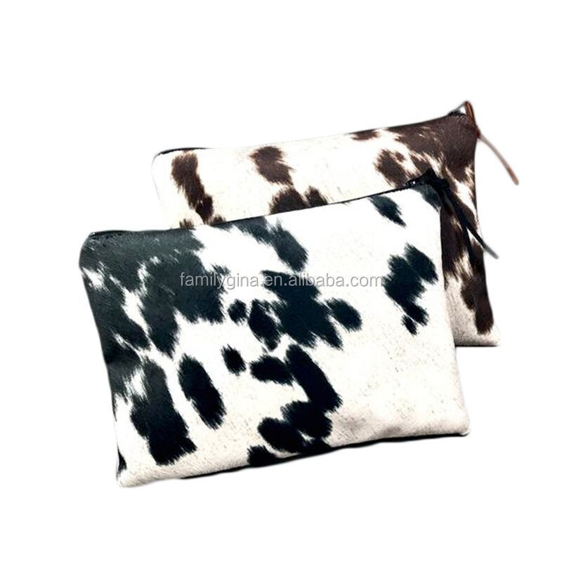 Wholesale Eco Friendly Faux Leather Cow Print Clutch Bag Black Brown PU Cowhide Purse