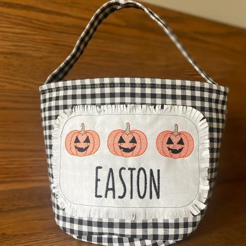 Wholesale Gingham Halloween Baskets Plaid Halloween Bucket Candy Bags Party Decoration